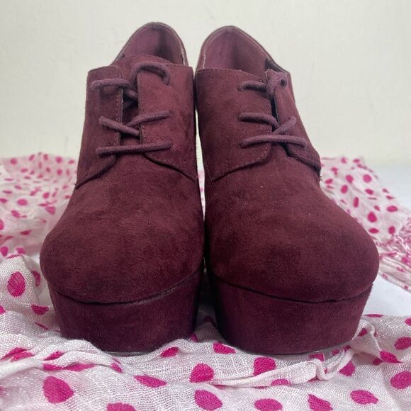 Steve Madden Burgundy Platform retro Wedge Shoes sz 9M faux suede - Picture 3 of 8